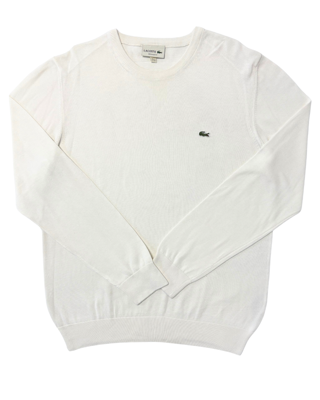 Lacoste Classic White Crewneck Lightweight Cotton Sweater