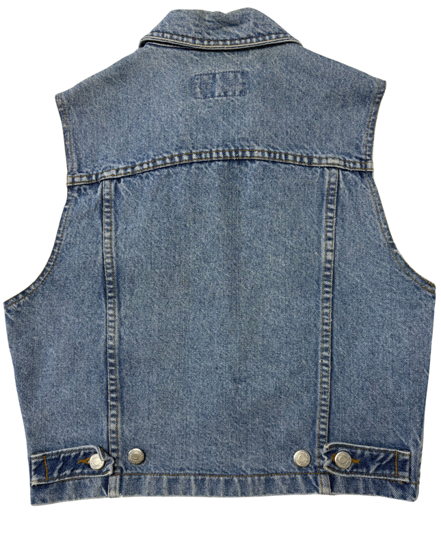Cotton Ginny 90s Cropped Trucker Style Medium Wash Denim Vest