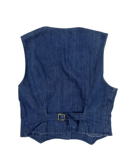 Vintage Denim Button-Up Utility With Zipper Pockets Vest  - XS