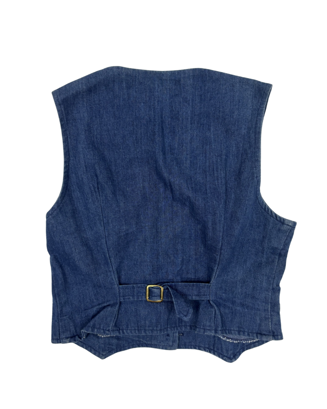 Vintage Denim Button-Up Utility With Zipper Pockets Vest  - XS
