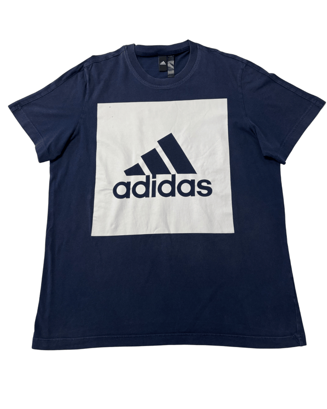 Adidas Navy Blue Logo Print Cotton T-Shirt