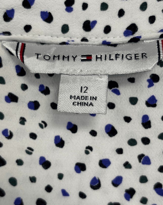 Tommy Hilfiger White Multi-Color Spot Print Long Sleeve Blouse