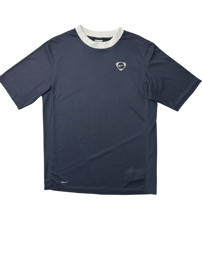 Vintage Nike FitDry Navy Blue & White Collar Performance Training T-Shirt
