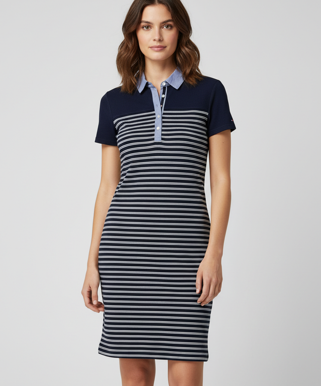 Tommy Hilfiger Navy Blue/White Striped Polo Dress