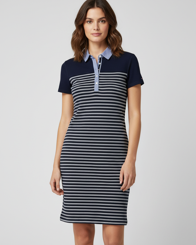 Tommy Hilfiger Navy Blue/White Striped Polo Dress