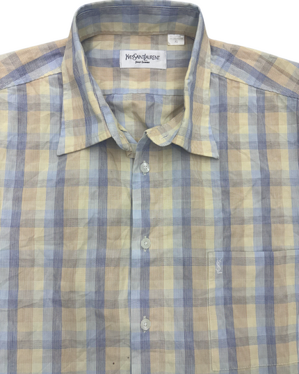 Vintage YSL Yellow Plaid Summer Short-Sleeve Shirt - XL