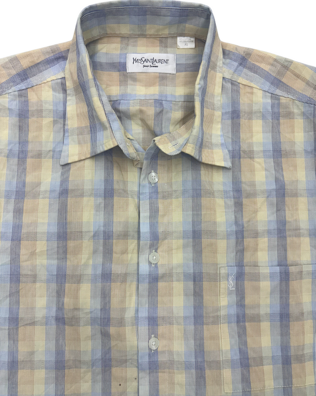 Vintage YSL Yellow Plaid Summer Short-Sleeve Shirt - XL