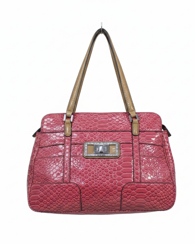 GUESS Pink Snakeskin-Embossed Satchel Bag
