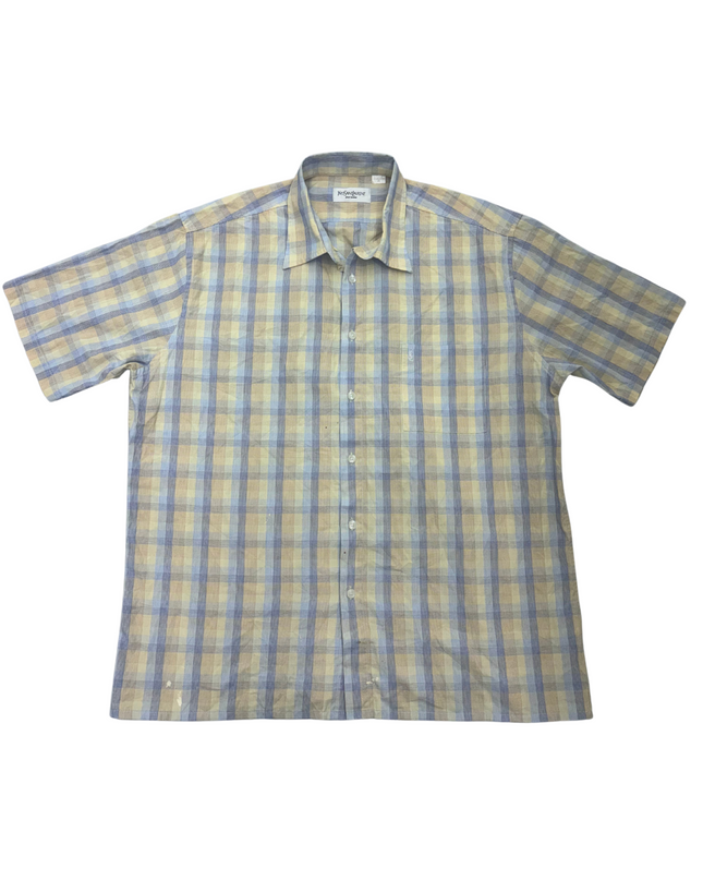Vintage YSL Yellow Plaid Summer Short-Sleeve Shirt - XL