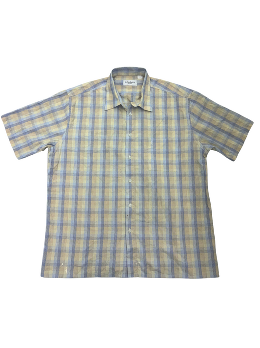 Vintage YSL Yellow Plaid Summer Short-Sleeve Shirt - XL