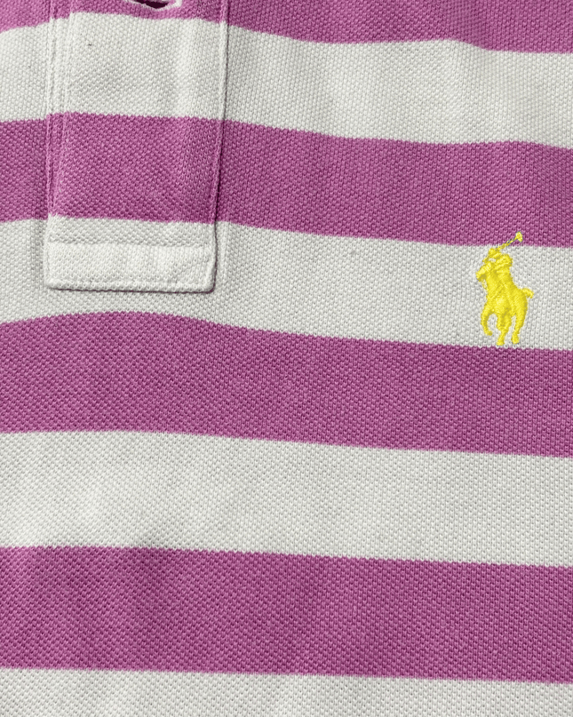 Ralph Lauren Pink & White Striped Pique Polo Shirt