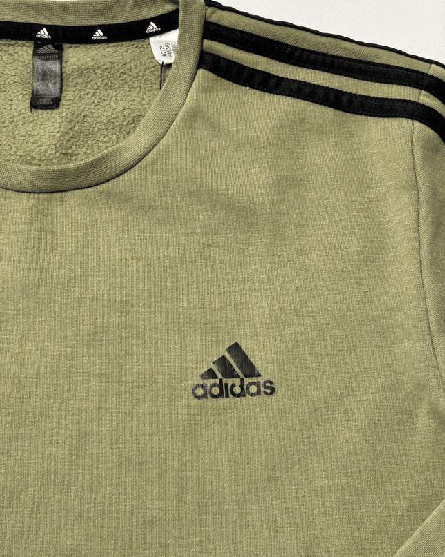Adidas Olive Green 3-Stripes Crewneck Sweatshirt