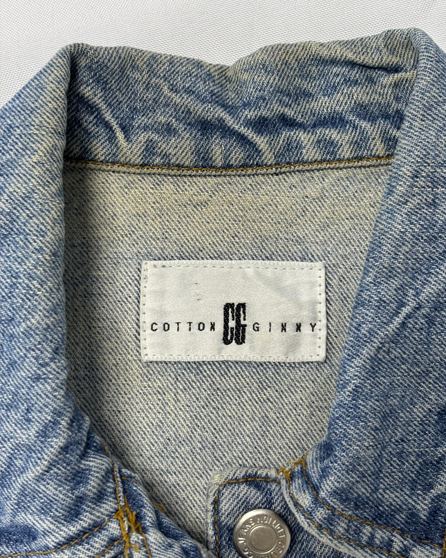 Cotton Ginny 90s Cropped Trucker Style Medium Wash Denim Vest