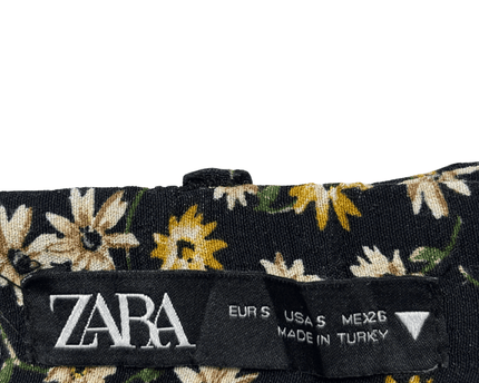 Zara Black Ditsy Floral High-Waist Culotte Pants
