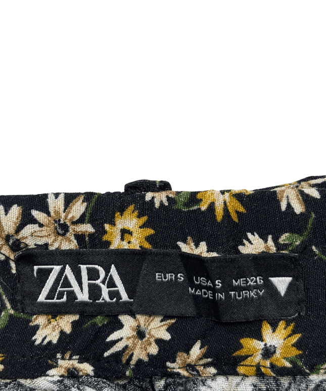 Zara Black Ditsy Floral High-Waist Culotte Pants