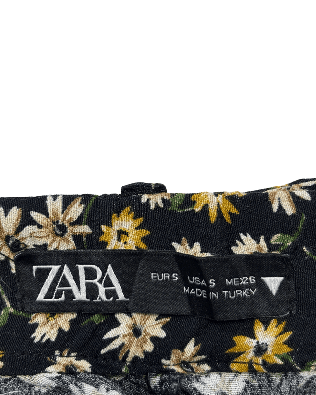 Zara Black Ditsy Floral High-Waist Culotte Pants