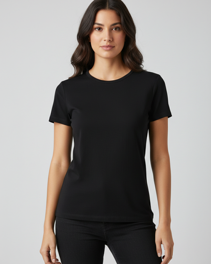 Bershka Essential Black Fitted Ribbed T-Shirt