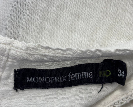 Monoprix Femme White Embroidered Double Gauze Blouse