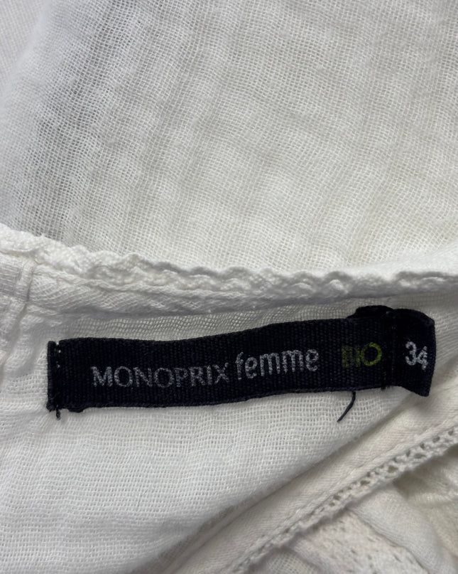 Monoprix Femme White Embroidered Double Gauze Blouse