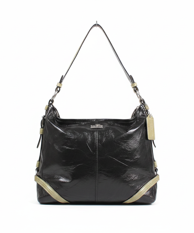 Coach Black Crinkled Leather Hobo Bag