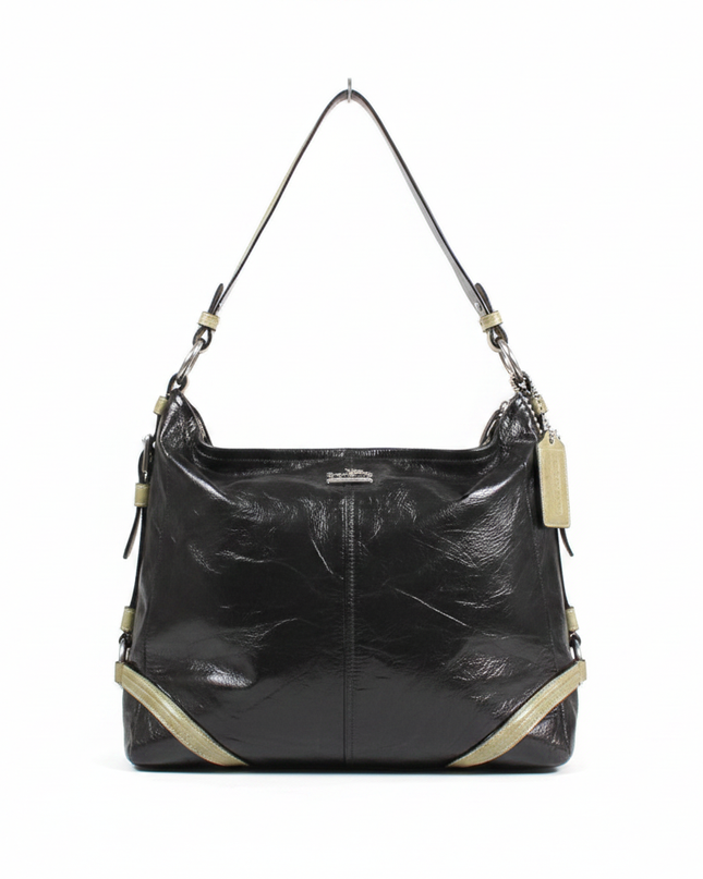 Coach Black Crinkled Leather Hobo Bag