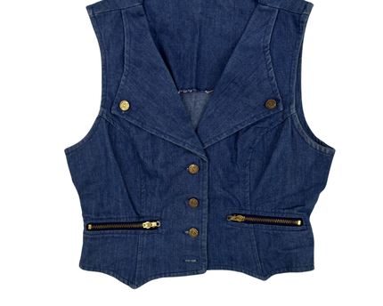 Vintage Denim Button-Up Utility With Zipper Pockets Vest  - XS