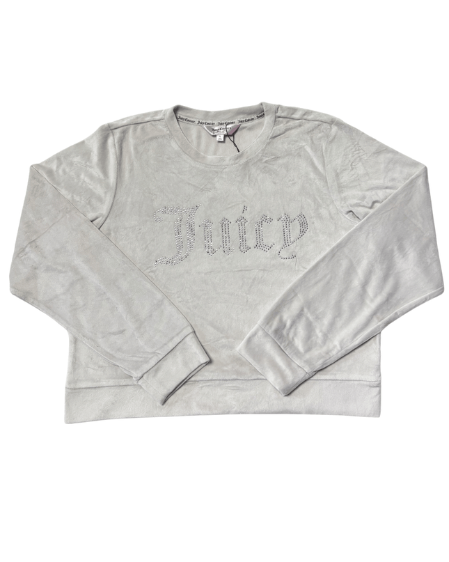 Juicy Couture Rhinestone Logo Ivory Velour Sweatshirt