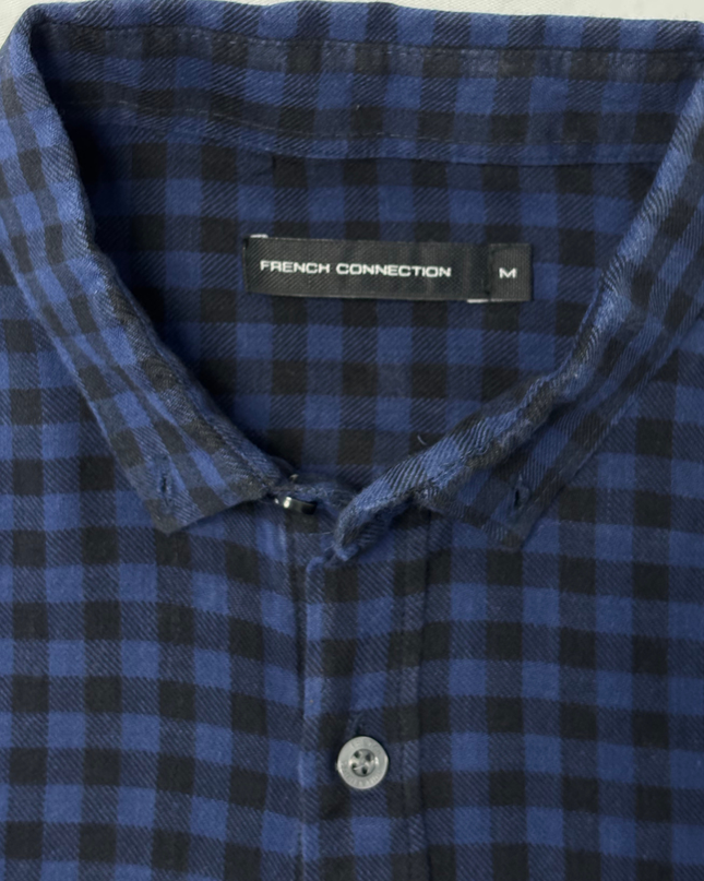 French Connection Navy & Black Gingham Flannel Button-Down Shirt