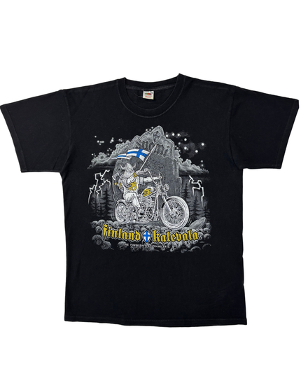 Fruit of the Loom Finland Kalevala Viking Motorcycle Graphic T-Shirt - M