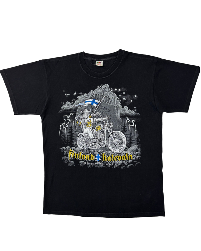 Fruit of the Loom Finland Kalevala Viking Motorcycle Graphic T-Shirt - M