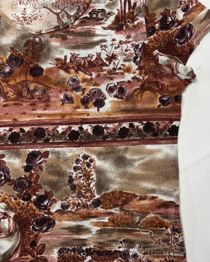 Vila Nazzaré Scenic Baroque Pastoral Print Brown Fitted Top