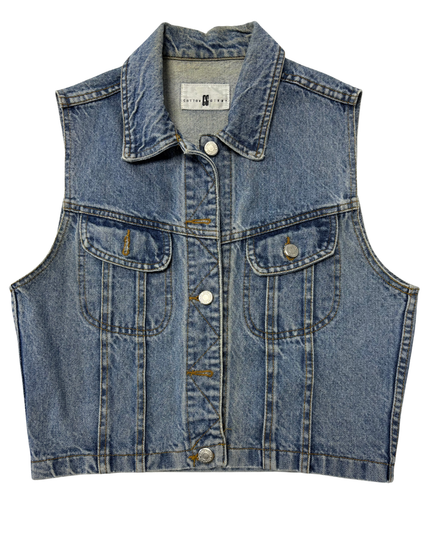 Cotton Ginny 90s Cropped Trucker Style Medium Wash Denim Vest