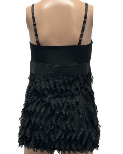 Suzy Shier Black Ruffled Tiered Spaghetti Strap Top