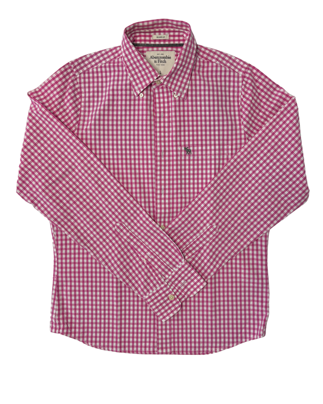 Abercrombie & Fitch Muscle Fit Pink Gingham Shirt - M