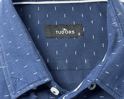 Tudors Slim Fit Navy Blue Patterned Dress Shirt