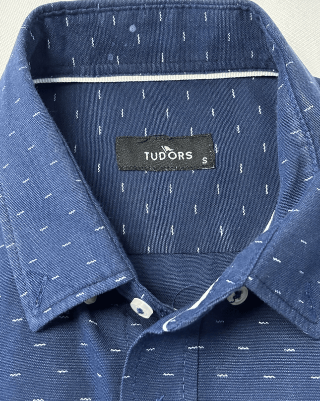 Tudors Slim Fit Navy Blue Patterned Dress Shirt