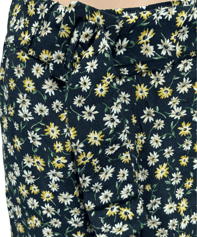 Zara Black Ditsy Floral High-Waist Culotte Pants