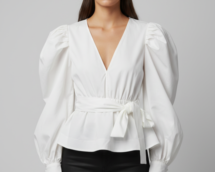 Missguided White Puff Sleeve Peplum Tie-Waist Blouse