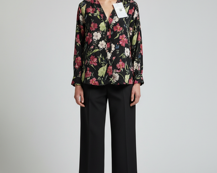 Zara Black Floral Button-Down Blouse