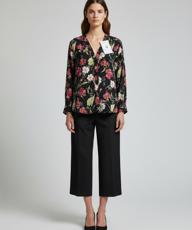 Zara Black Floral Button-Down Blouse