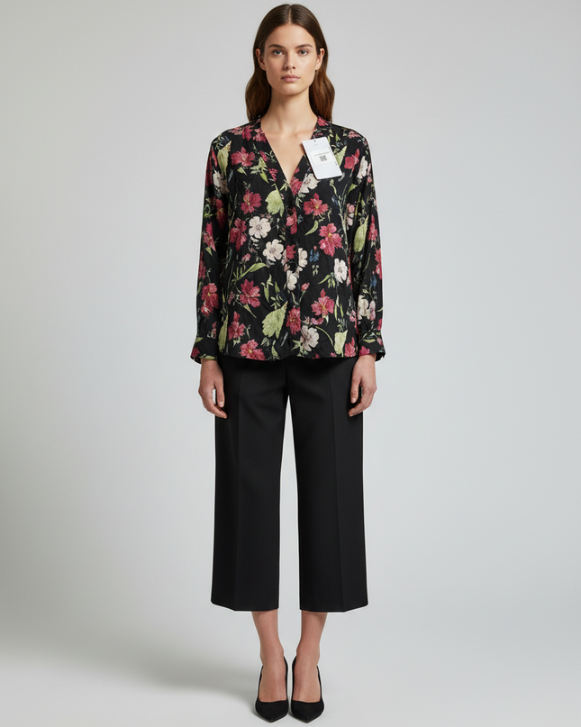 Zara Black Floral Button-Down Blouse