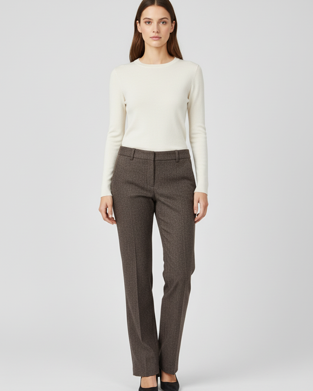 Zara Basic Brown Herringbone Professional Trousers