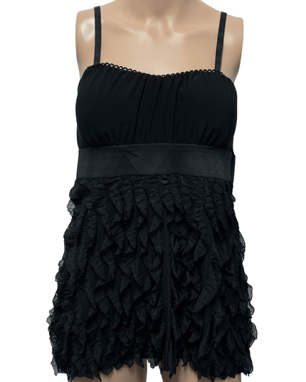 Suzy Shier Black Ruffled Tiered Spaghetti Strap Top