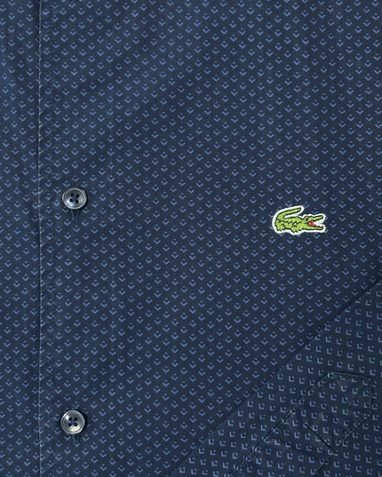 Lacoste Slim Fit Navy Blue Micro-Pattern Button-Down Shirt