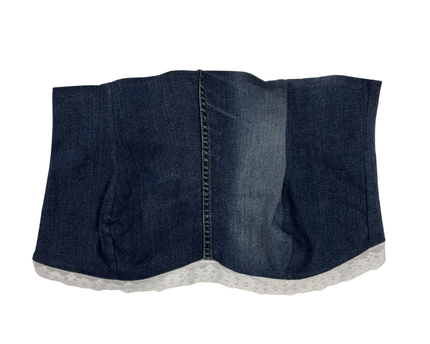 Vintage Y2K Patchwork Denim Bustier with Lace Trim Tube Top - S