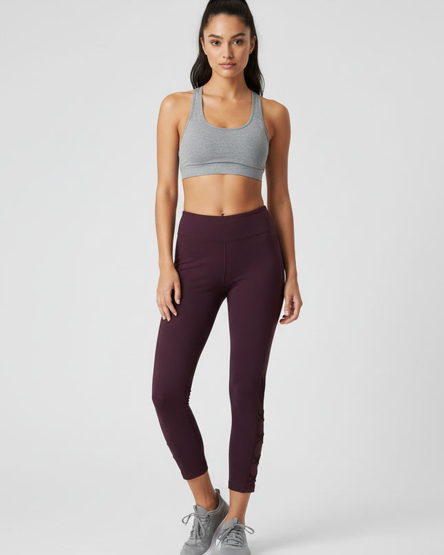 Victoria's Secret Burgundy Mesh Lattice Detail Leggings