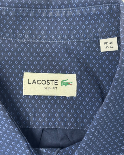Lacoste Slim Fit Navy Blue Micro-Pattern Button-Down Shirt