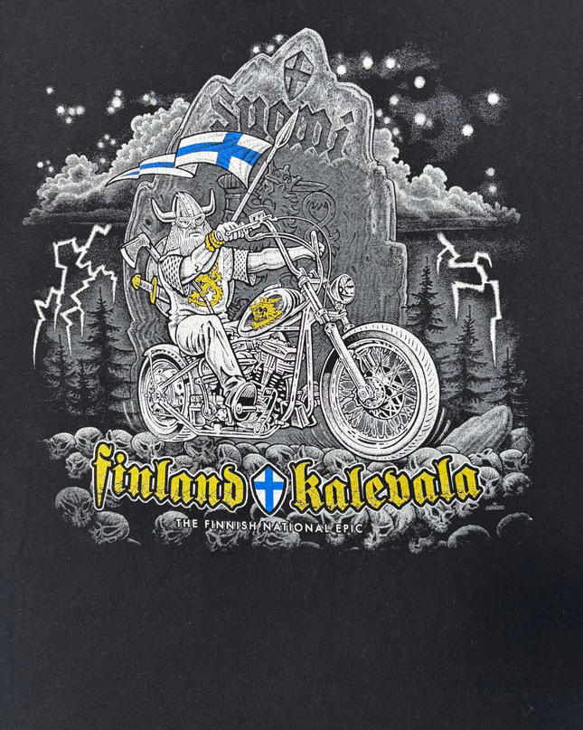 Fruit of the Loom Finland Kalevala Viking Motorcycle Graphic T-Shirt - M