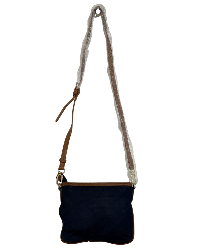 Michael Kors Navy Tan Saffiano Trim & Gold MK Padlock Crossbody Bag
