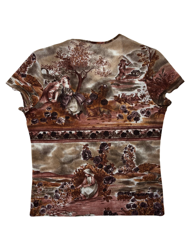 Vila Nazzaré Scenic Baroque Pastoral Print Brown Fitted Top